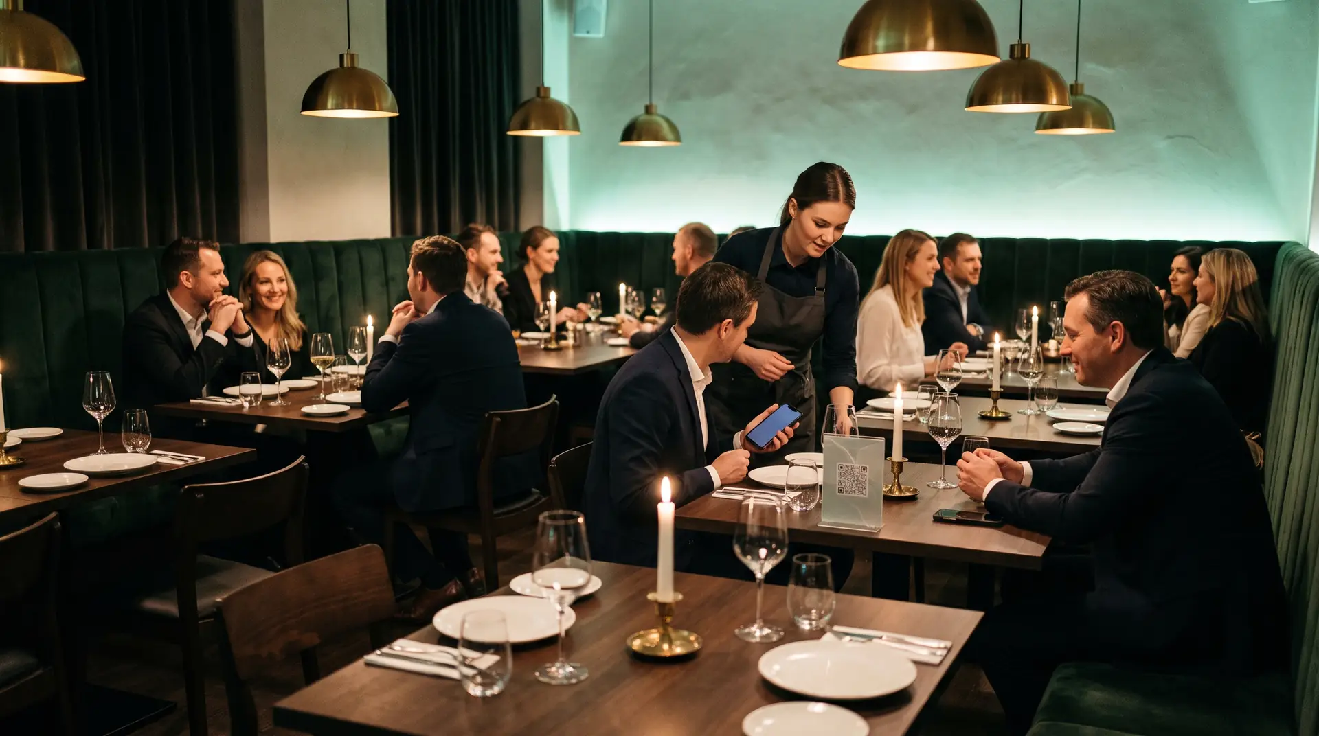 Mit Crowd.Connect: Die Kellnerin ist am Tisch, der Gast hat per Handy gerufen.
